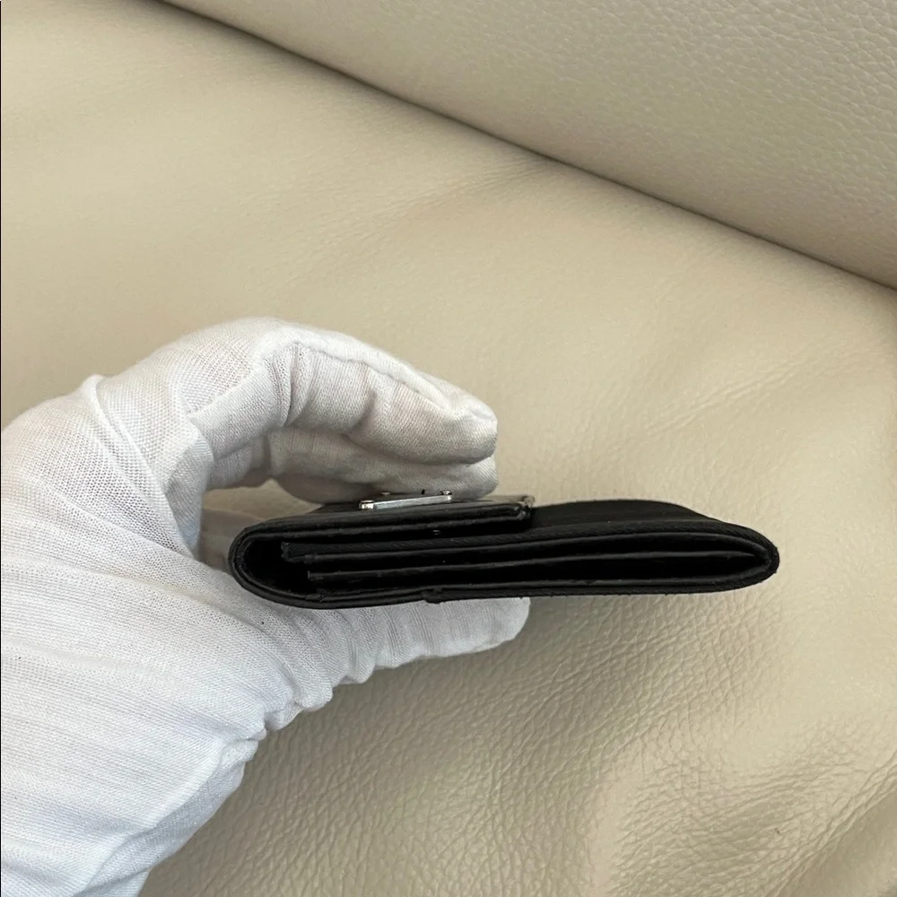 Prada Black Leather & Nylon Triangular Logo Compact Wallet - Picture 11 of 14